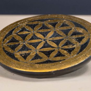 Porte-encens rond en pierre Fleur de vie doré
