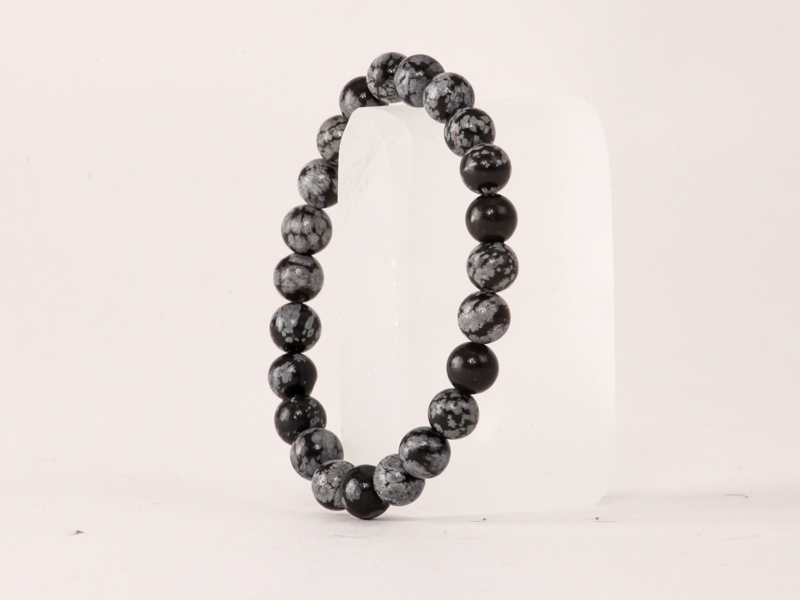 Bracelet Obsidienne Neige 'A' perles 8mm