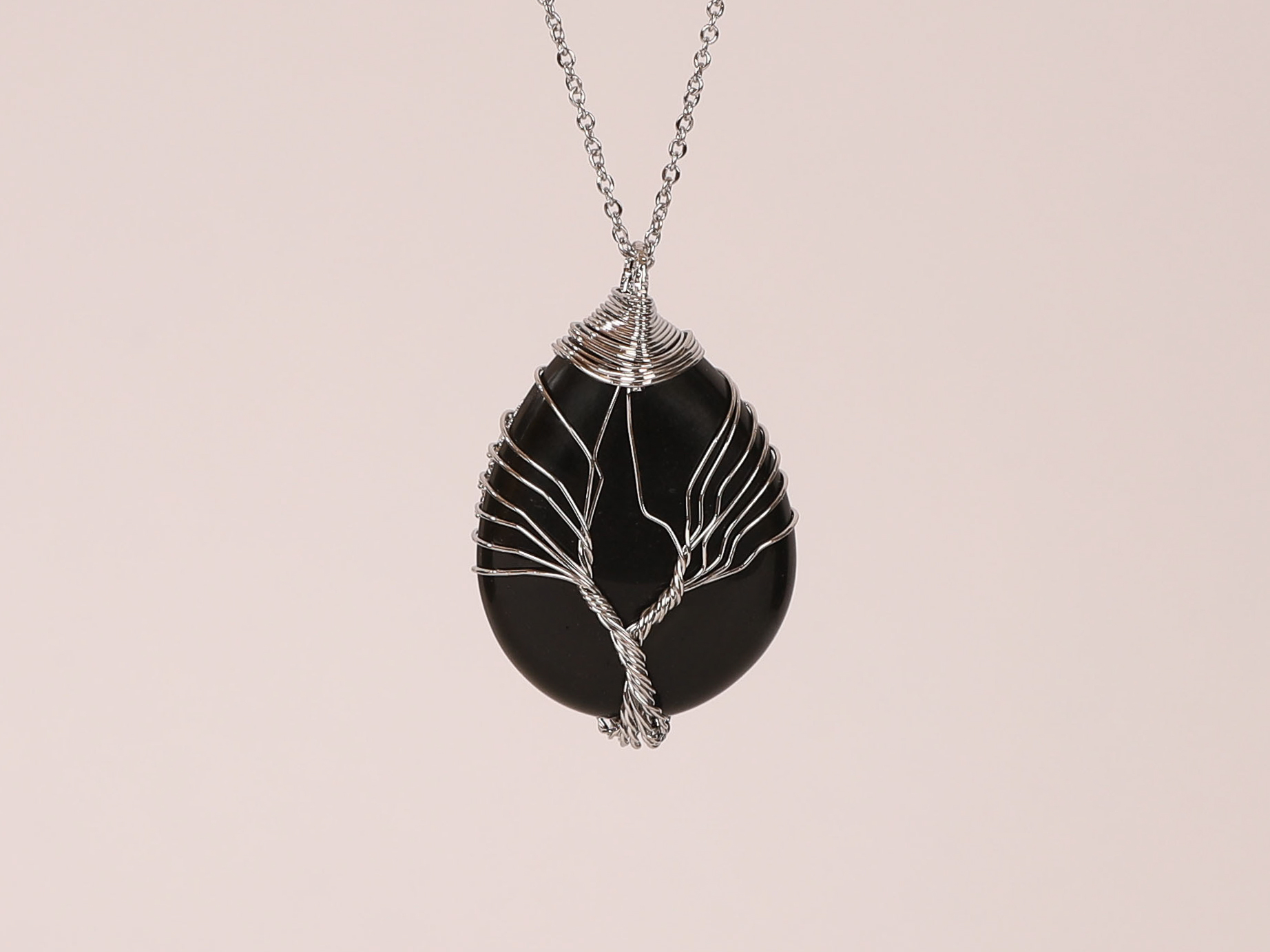 Pendentif Arbre de vie Obsidienne Noire