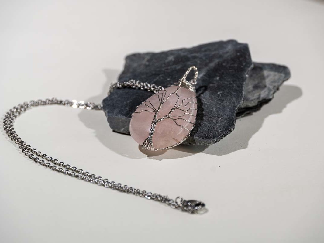 Pendentif Arbre de vie Quartz Rose