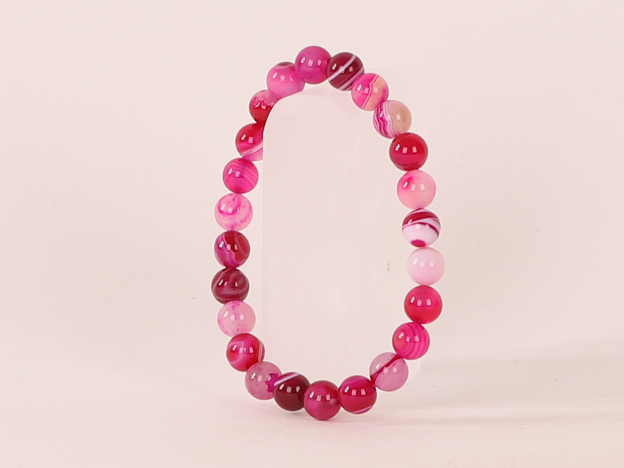 Bracelet Agate Rose 'A' perles 8mm