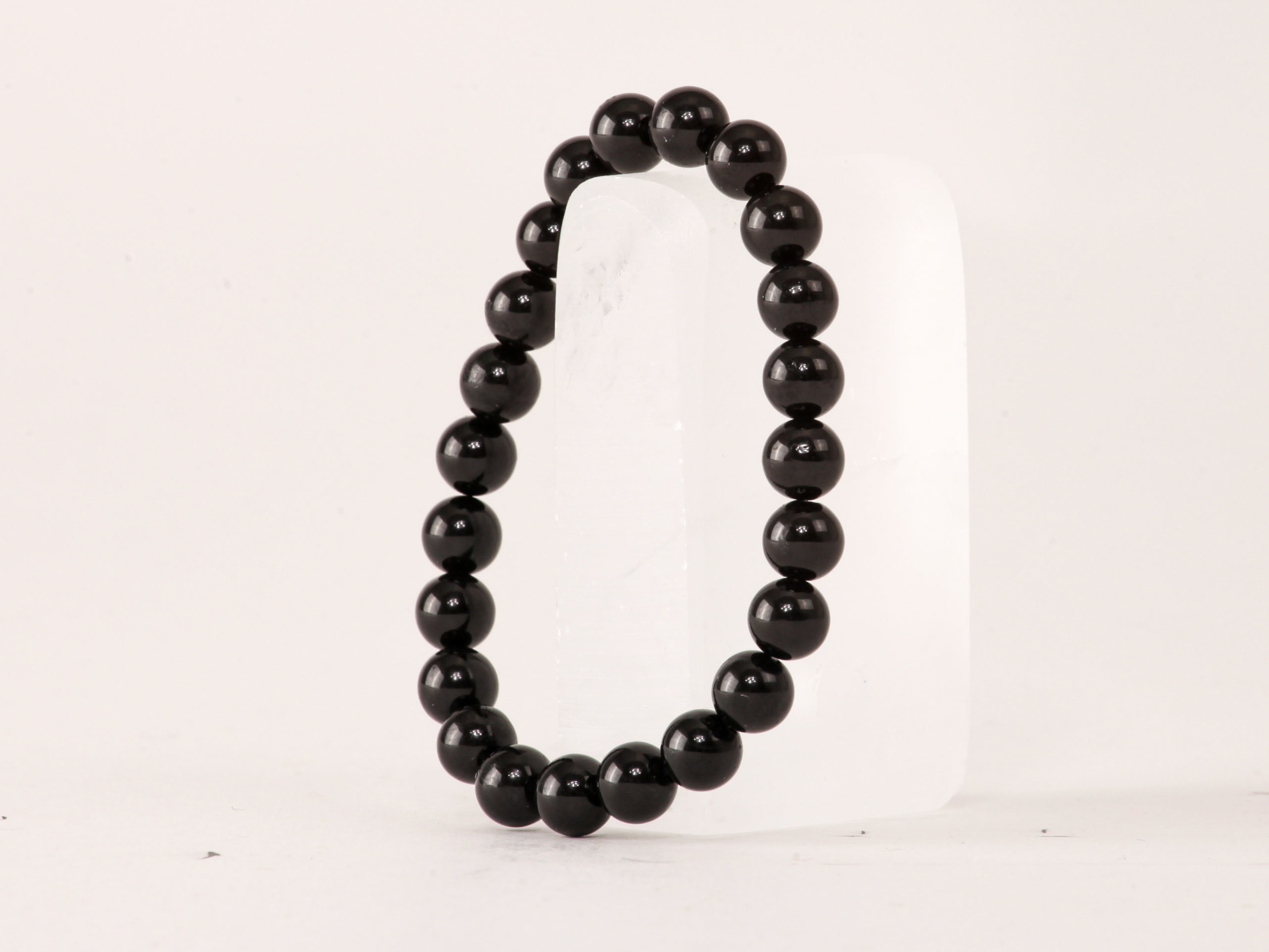 Bracelet Obsidienne Noire Dorée 'A' perles 8mm