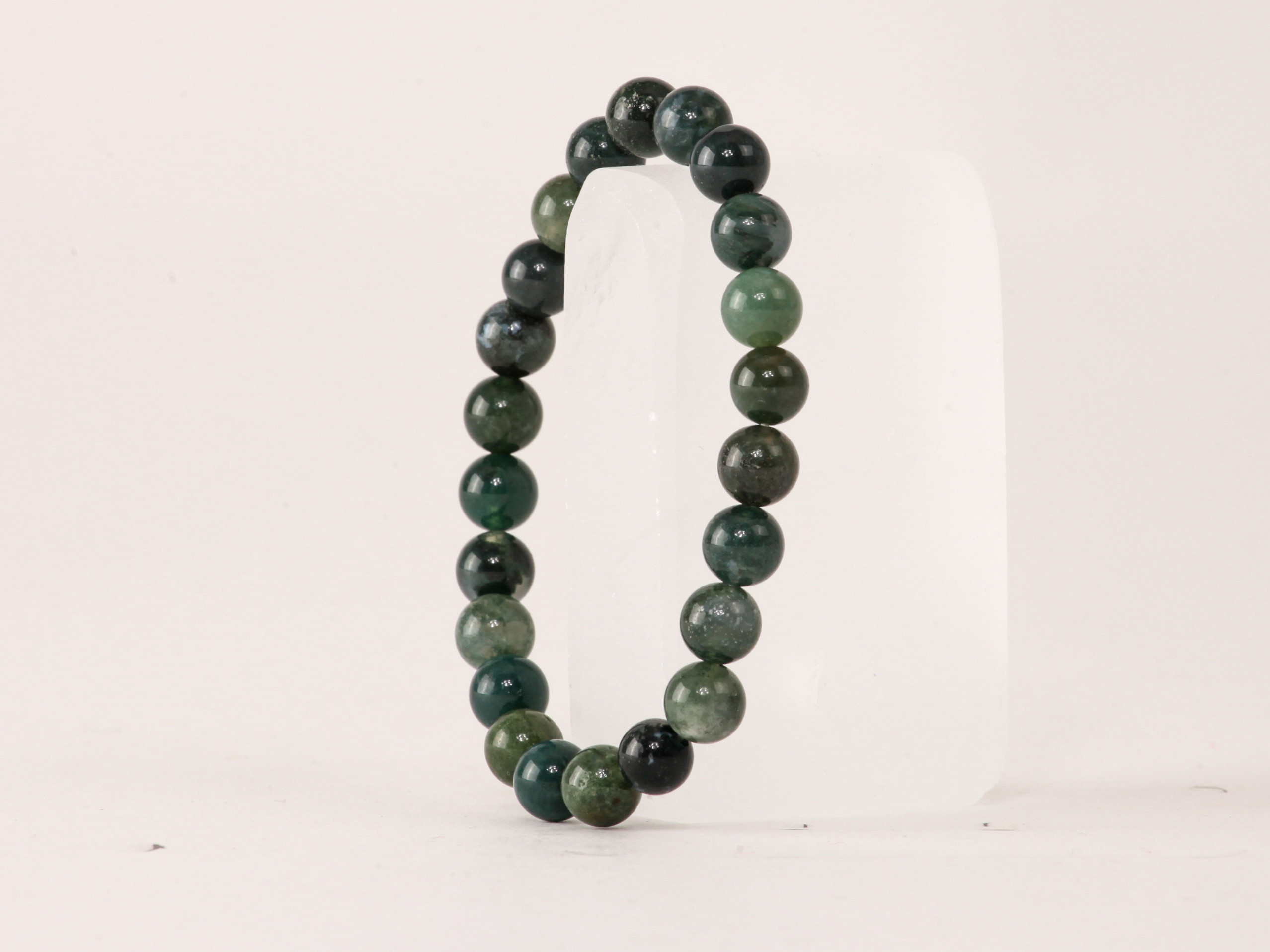 Bracelet Agate Mousse 'A' perles 8mm