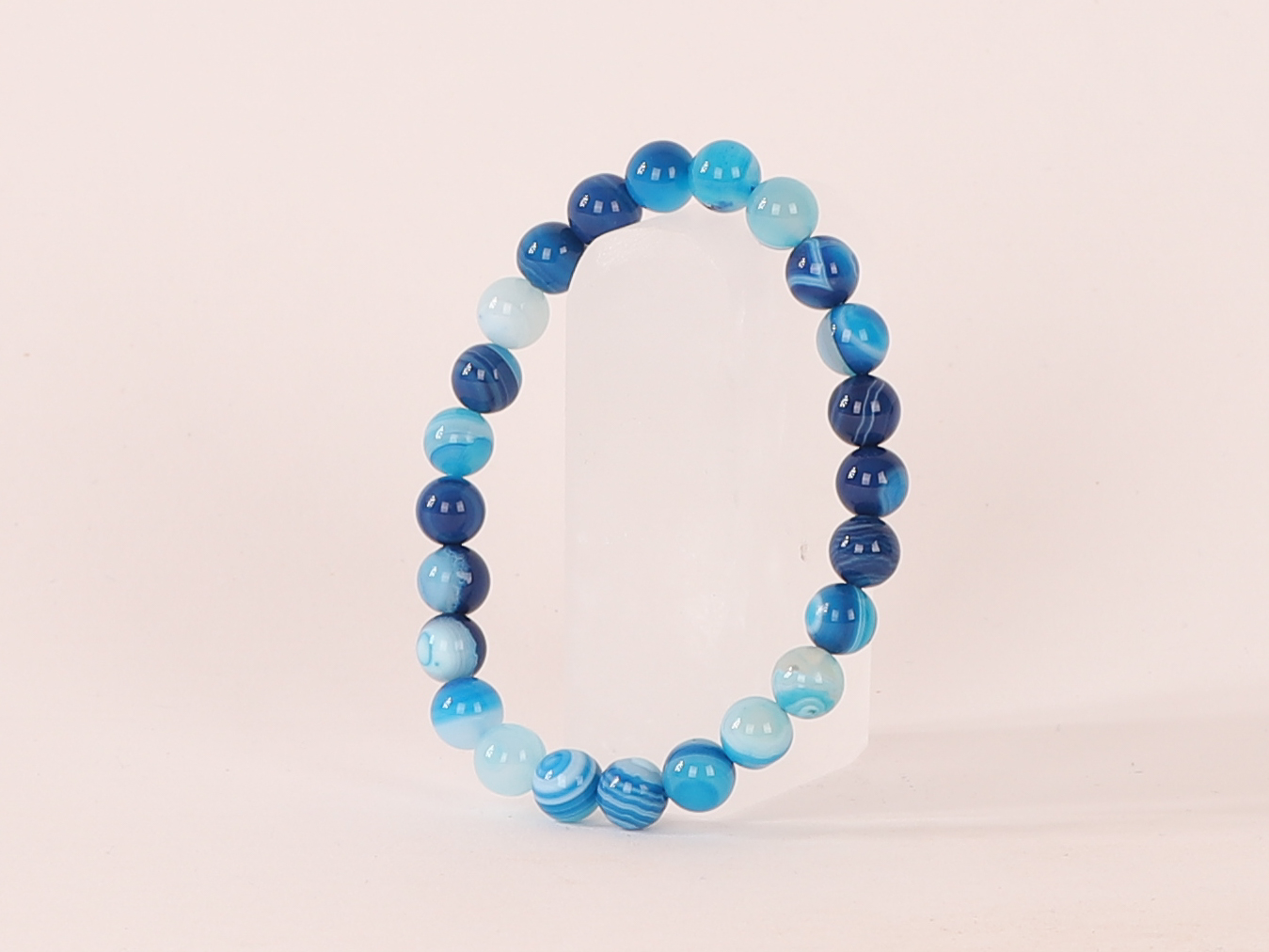 Bracelet Agate Bleue 'A' perles 8mm