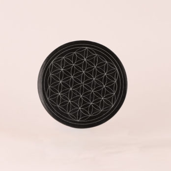Porte-encens rond en pierre noir Fleur de vie