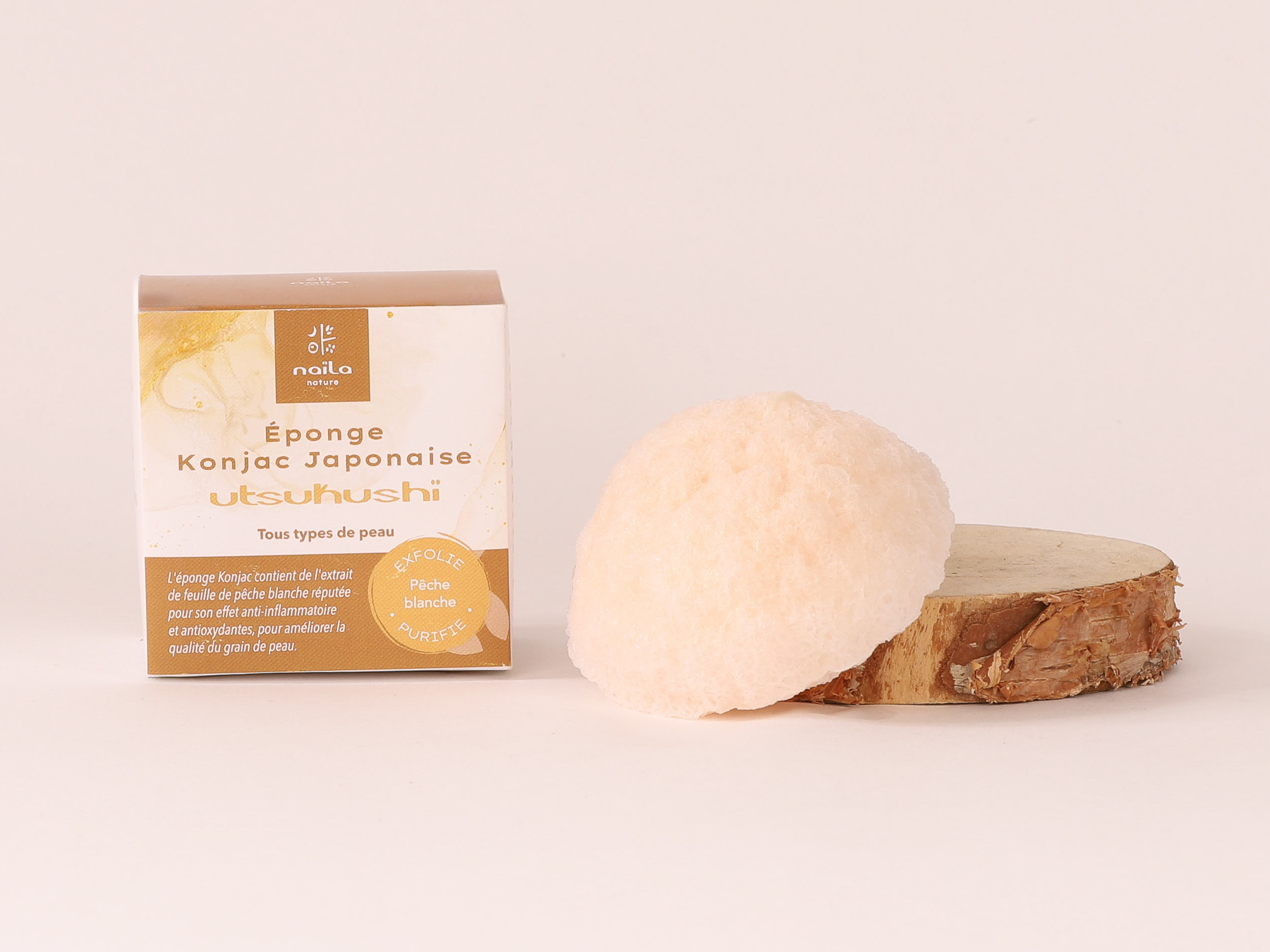 Lot de 3 éponges Konjac japonaise utsukushï pêche blanche