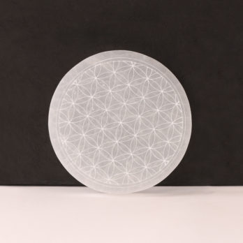 Plaque de rechargement ronde en sélénite Fleur de vie
