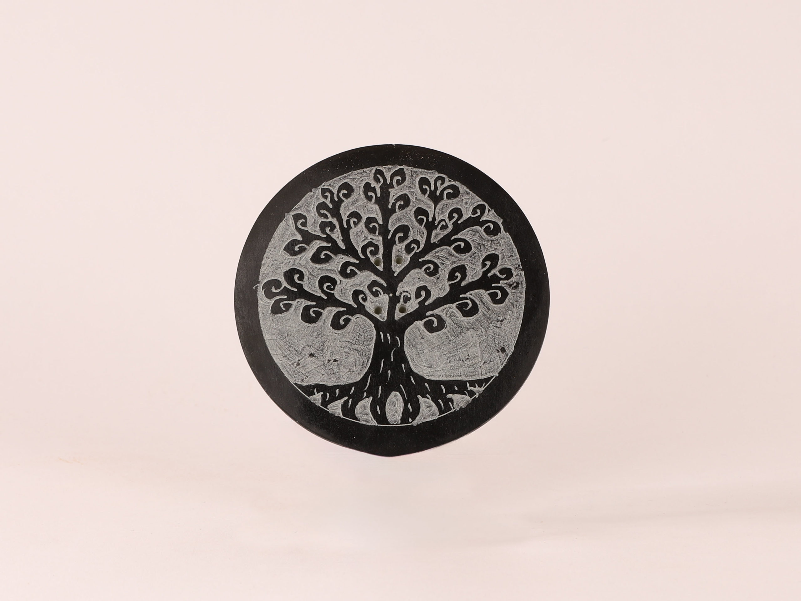 Porte-encens rond en pierre Arbre de vie racines
