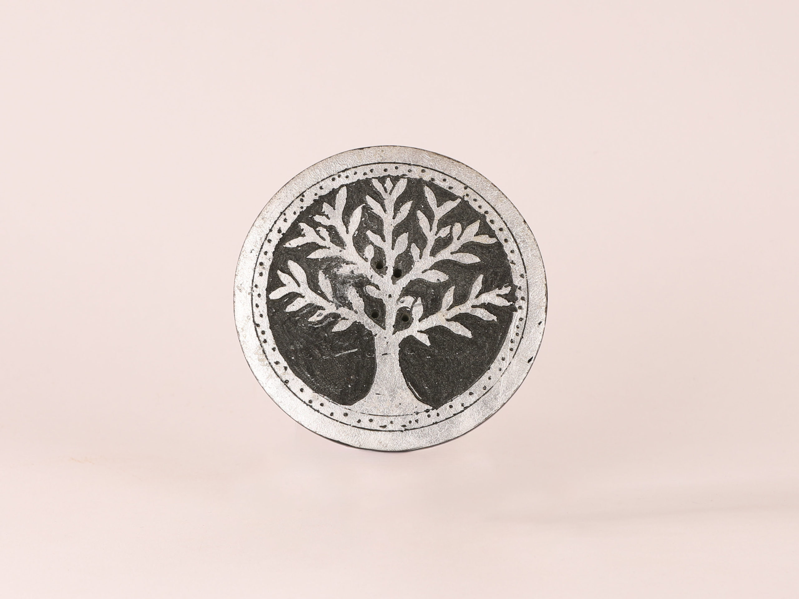 Porte-encens rond en pierre Arbre de vie