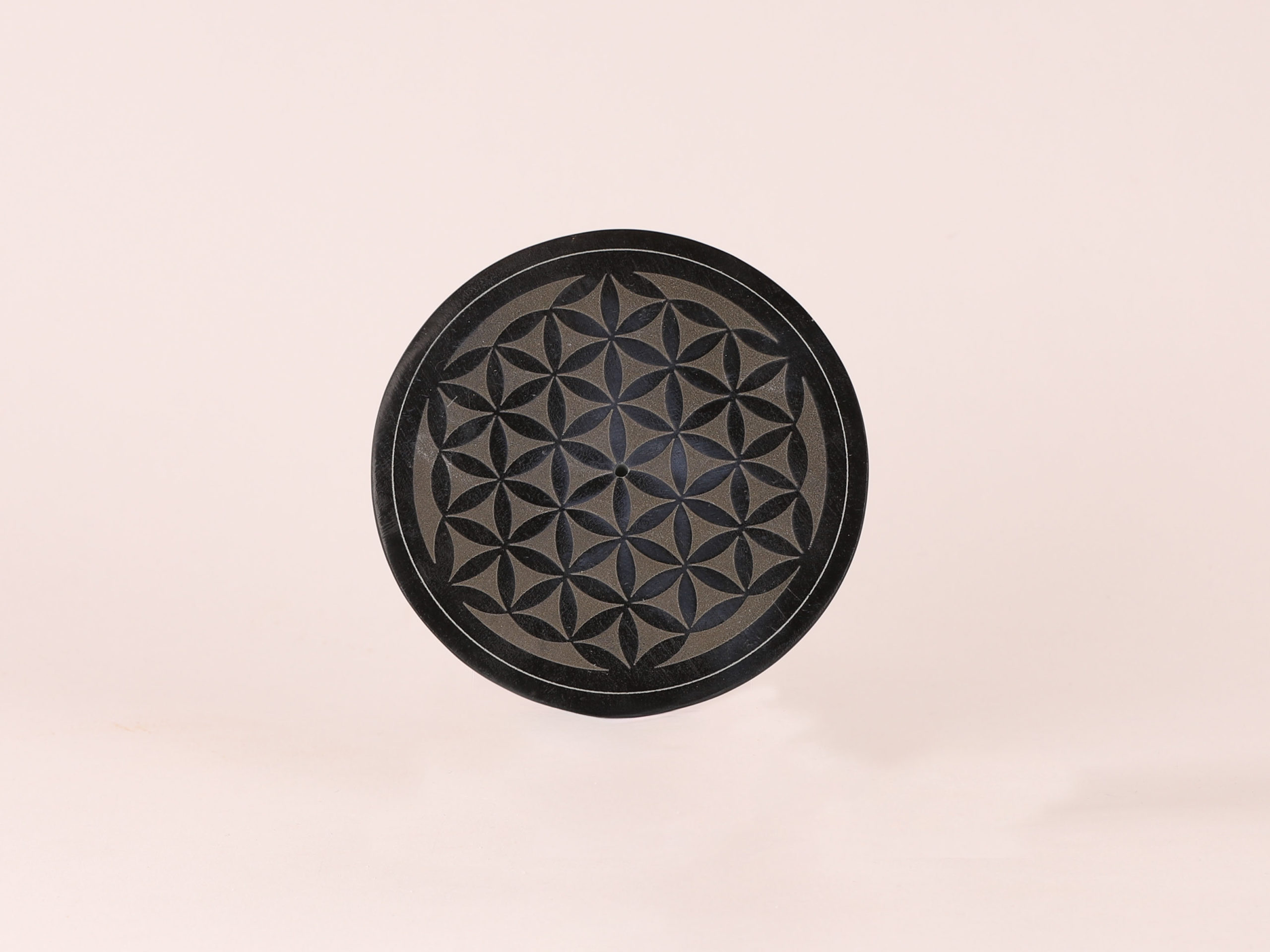 Porte-encens rond en pierre Fleur de vie