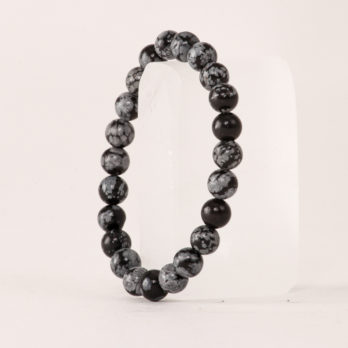 Bracelet Obsidienne Neige 'A' perles 8mm