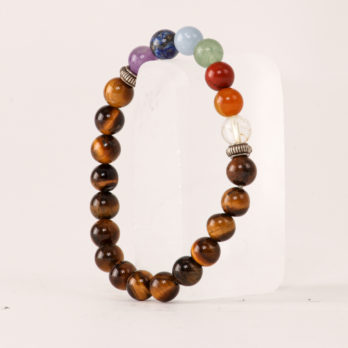 Bracelet Œil de Tigre 'A' et 7 Chakras perles 8mm