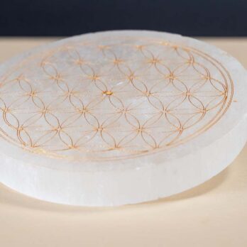 Porte-encens sélénite Fleur de vie doré