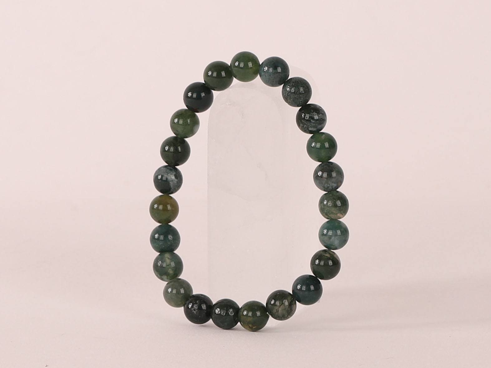 Bracelet Agate Mousse 'A' perles 8mm