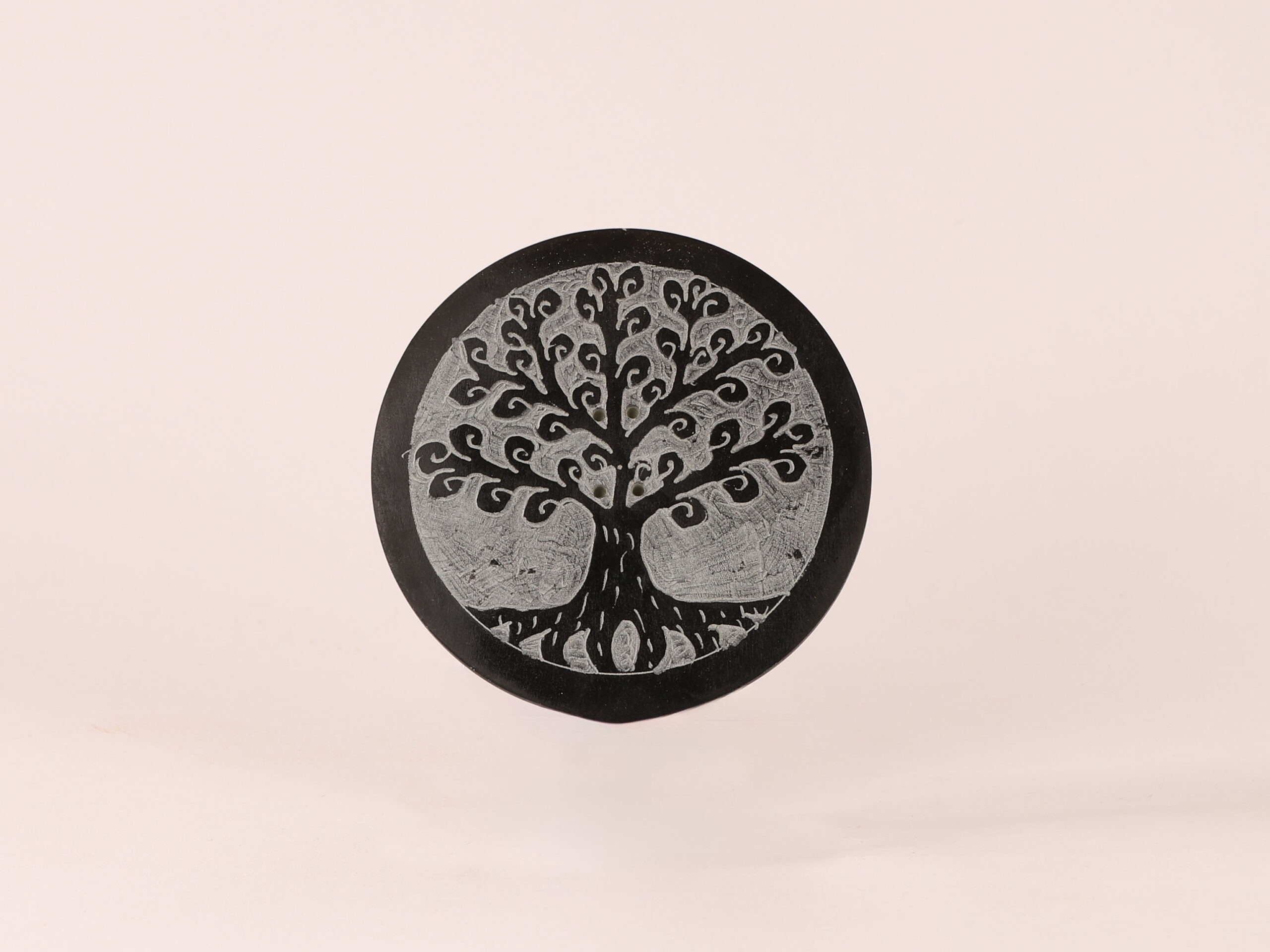 Porte-encens rond en pierre Arbre de vie racines