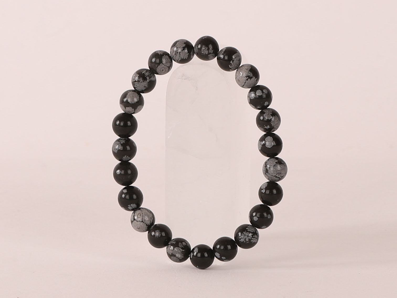 Bracelet Obsidienne Neige 'A' perles 8mm