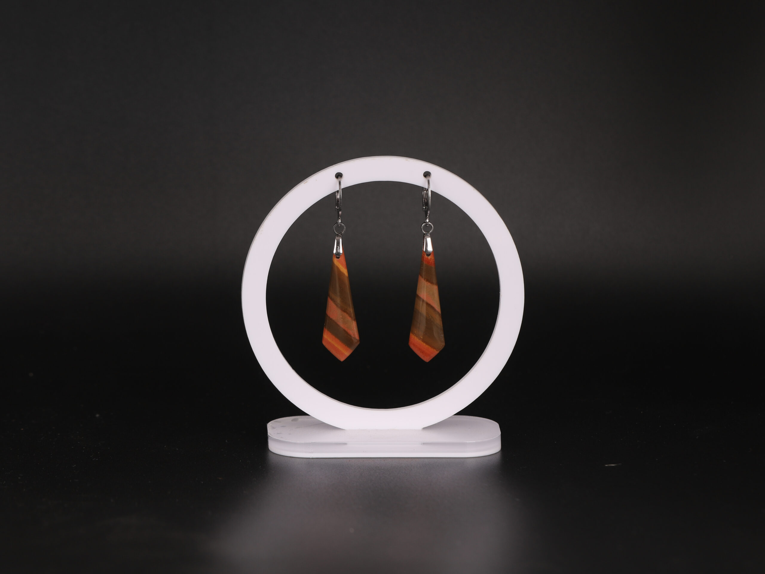 Boucles d'oreilles cravate Jaspe Polychrome attache ronde