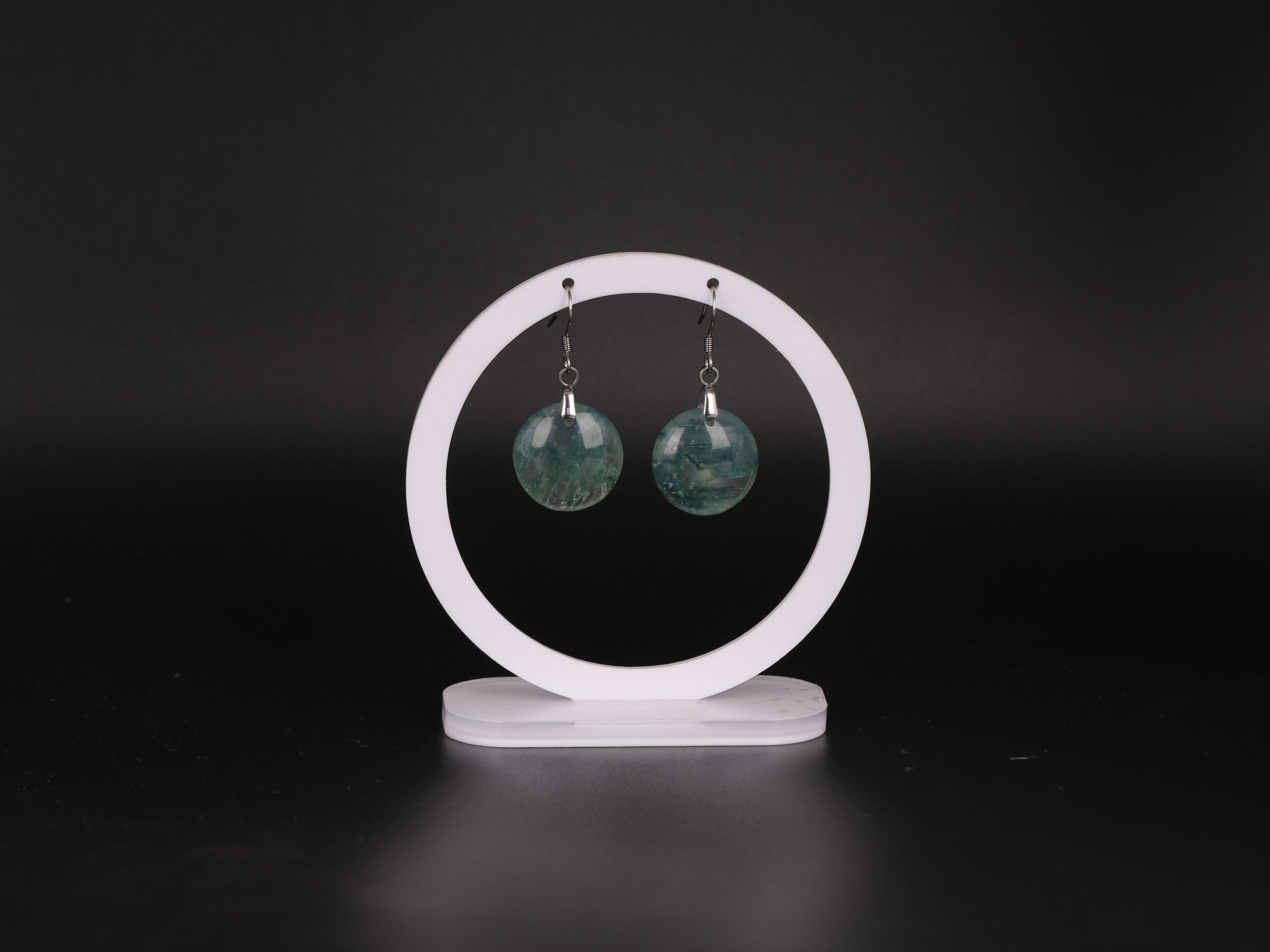 Boucles d'oreilles cercle en Agate Mousse attache crochet 20 Boucles d'oreilles cercle en Agate Mousse attache crochet