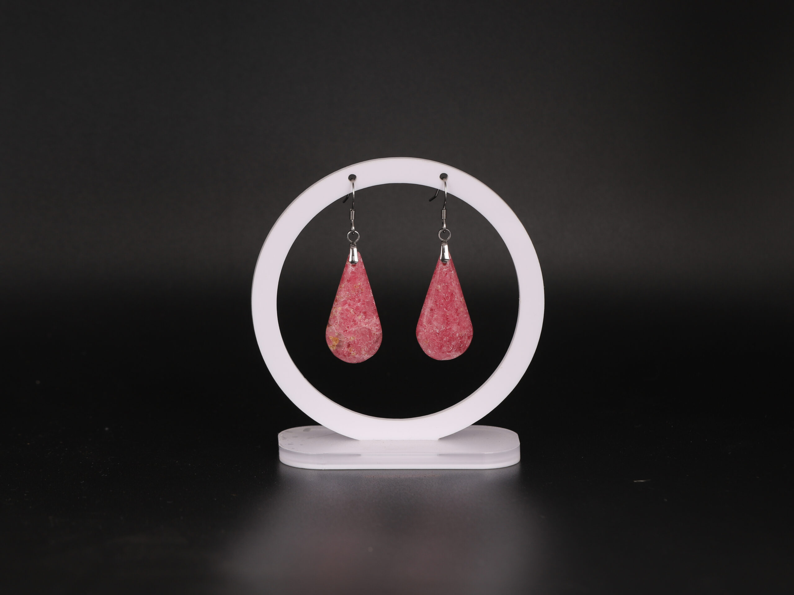 Boucles d'oreilles goutte en Rhodonite attache crochet