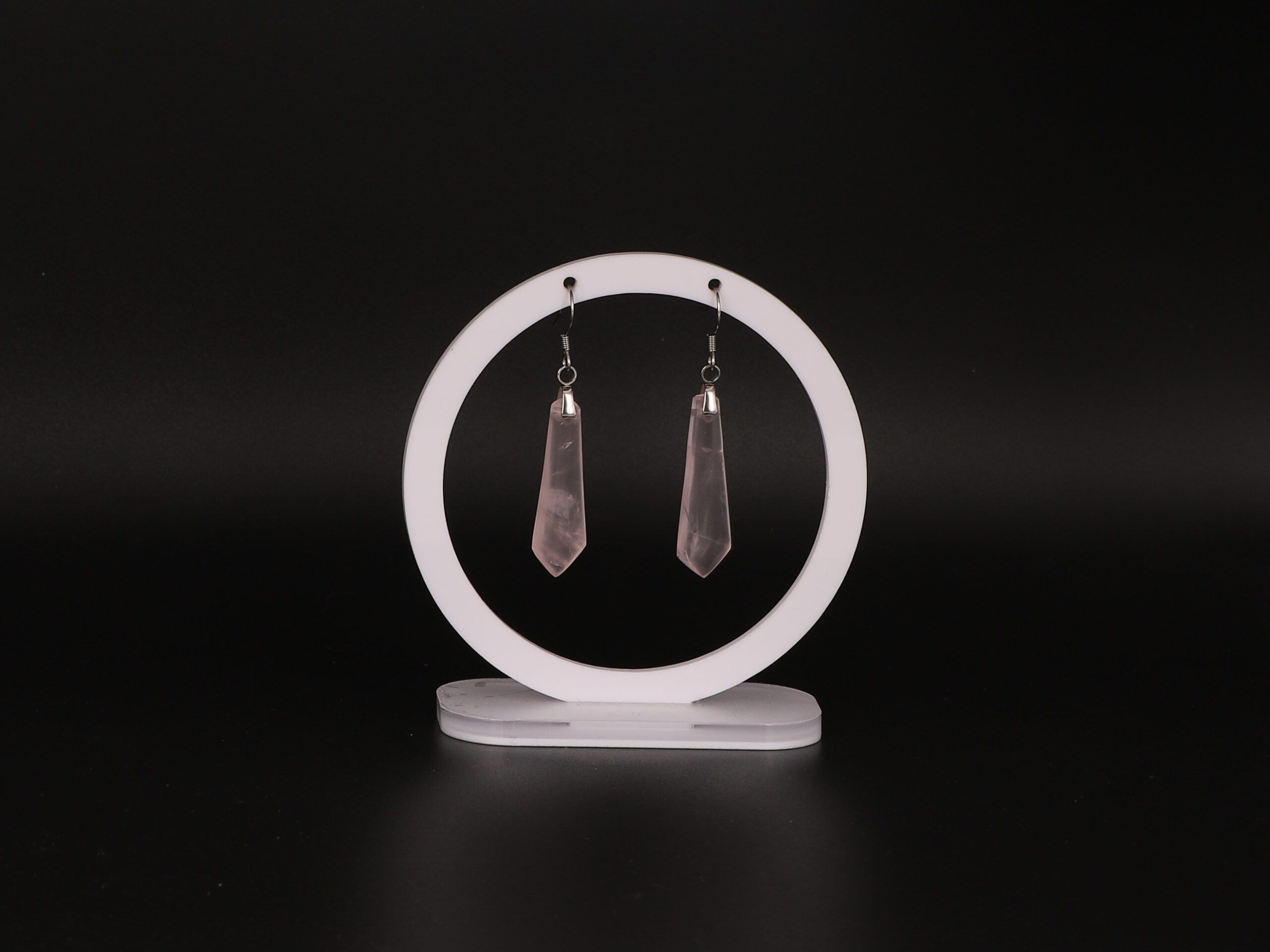 Boucles d'oreilles cravate Quartz Rose attache crochet