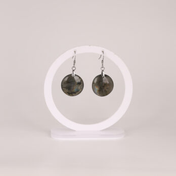 Boucles d'oreilles cercle Labradorite arc-en-ciel attache crochet