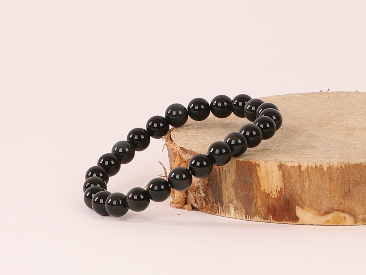 Bracelet Onyx Noir 'A' perles 8mm 3 WqdTPabNv