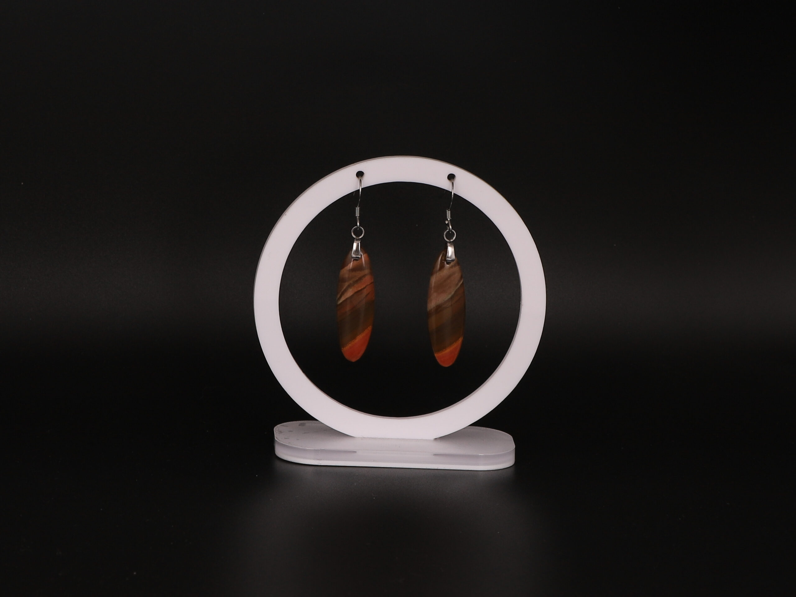 Boucles d'oreilles ovale Jaspe Polychrome attache crochet