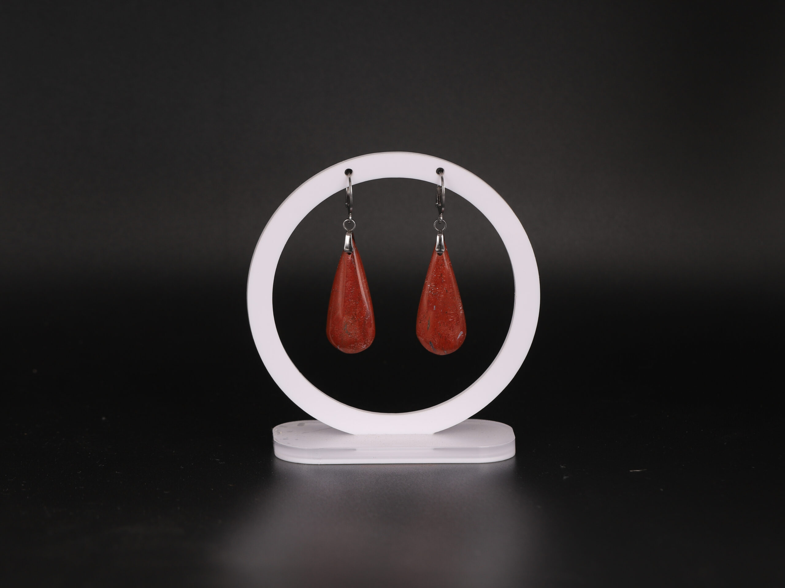Boucles d'oreilles goutte Jaspe Rouge attache ronde