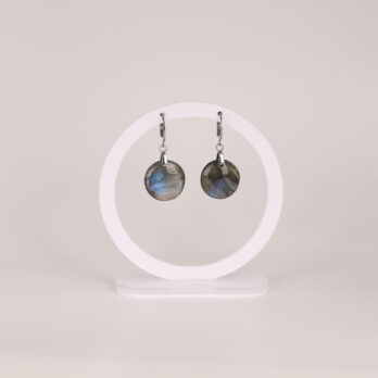 Boucles d'oreilles cercle Labradorite bleue attache ronde