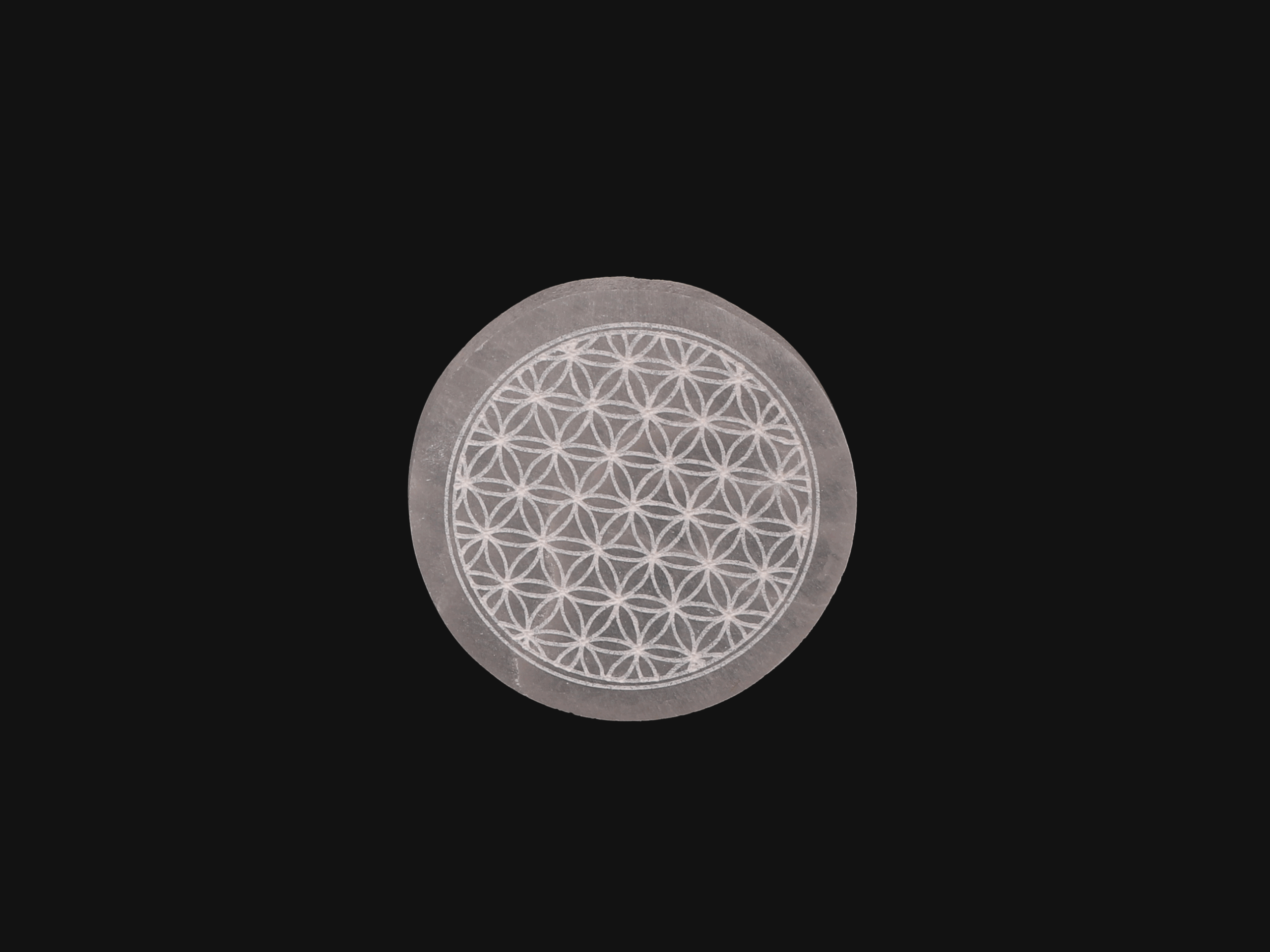 Plaque de rechargement ronde en sélénite Fleur de vie 8cm