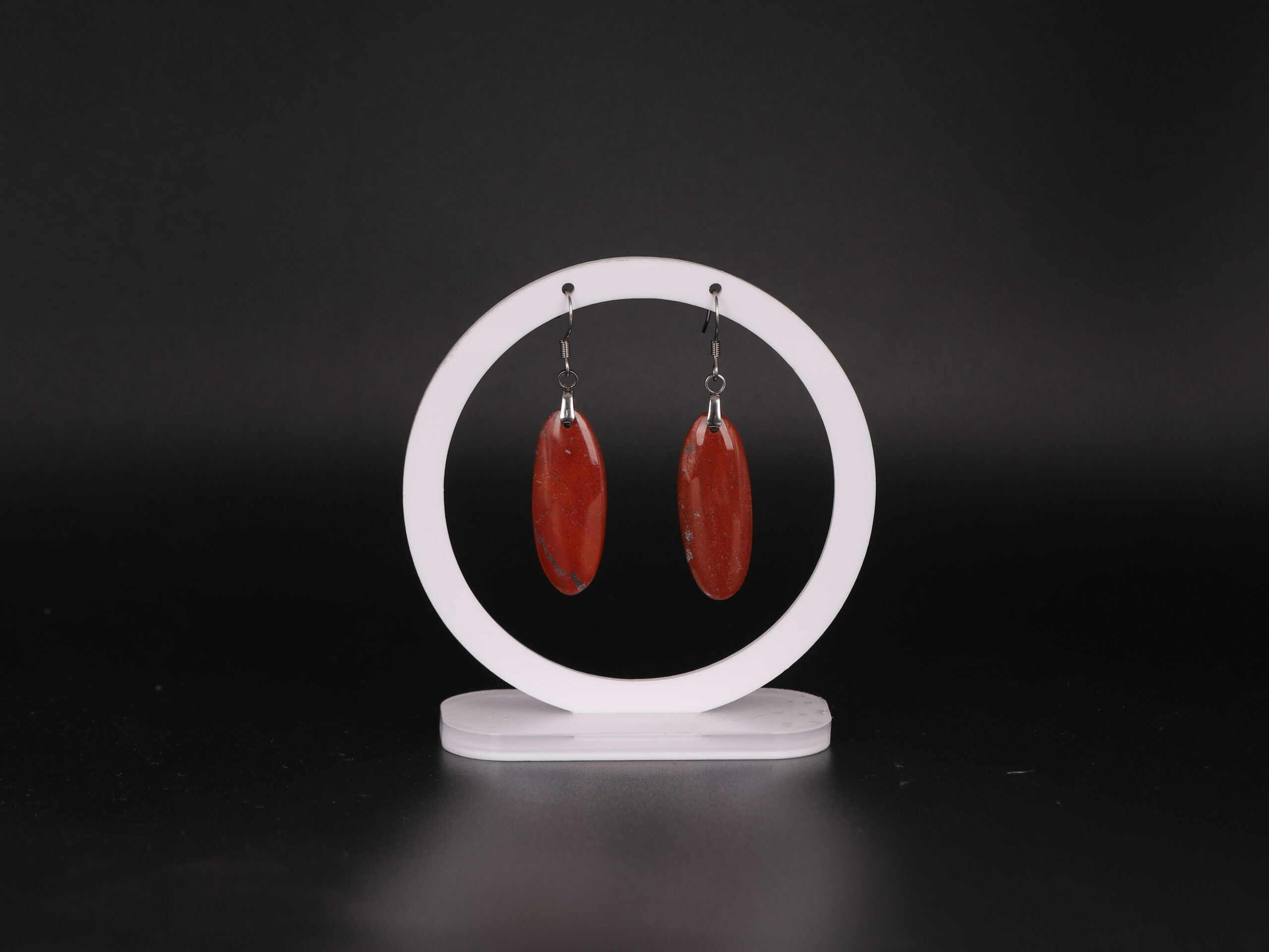 Boucles d'oreilles ovale Jaspe Rouge attache crochet