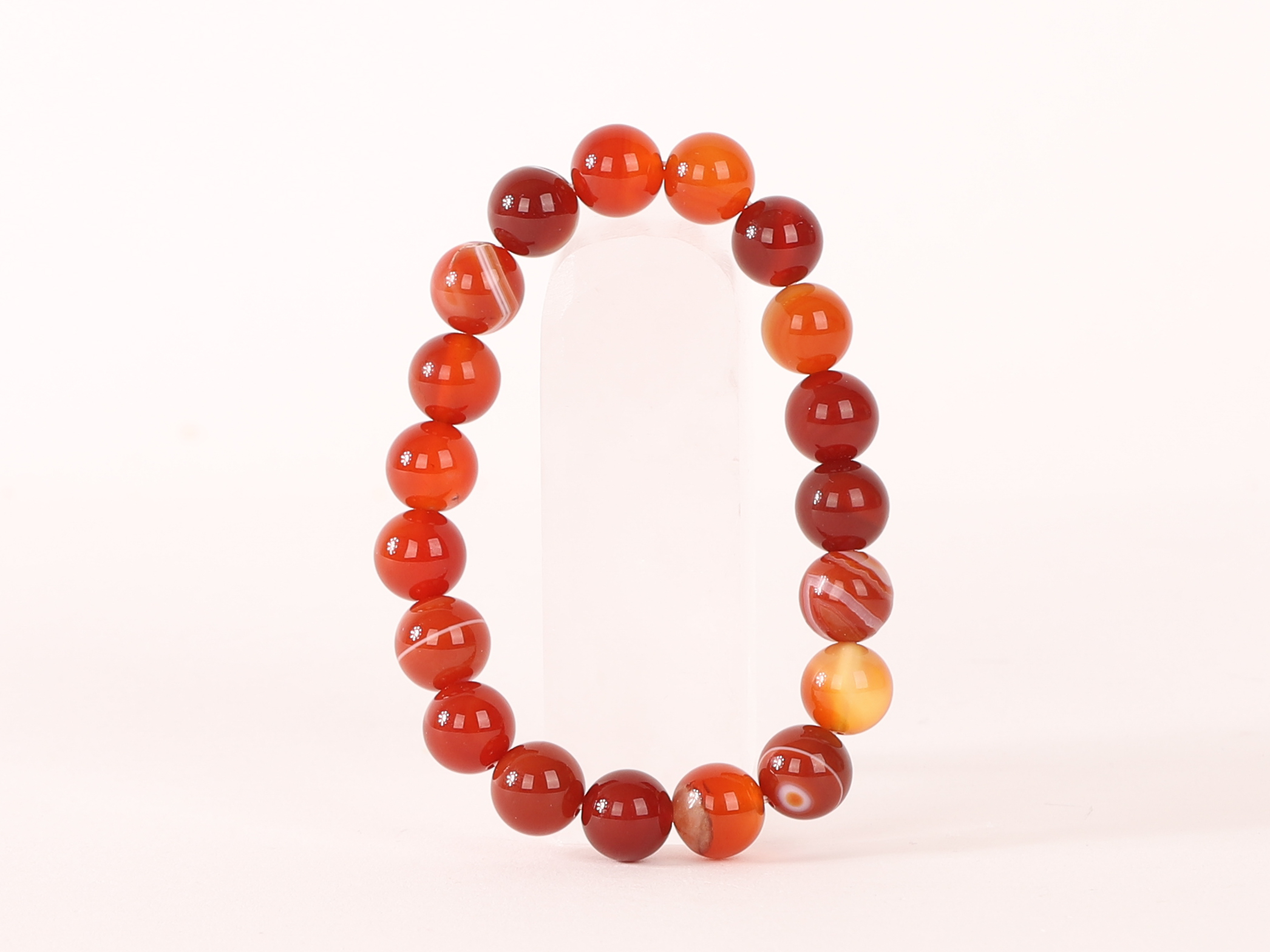 Bracelet Cornaline Rubanée 'A' perles 10mm