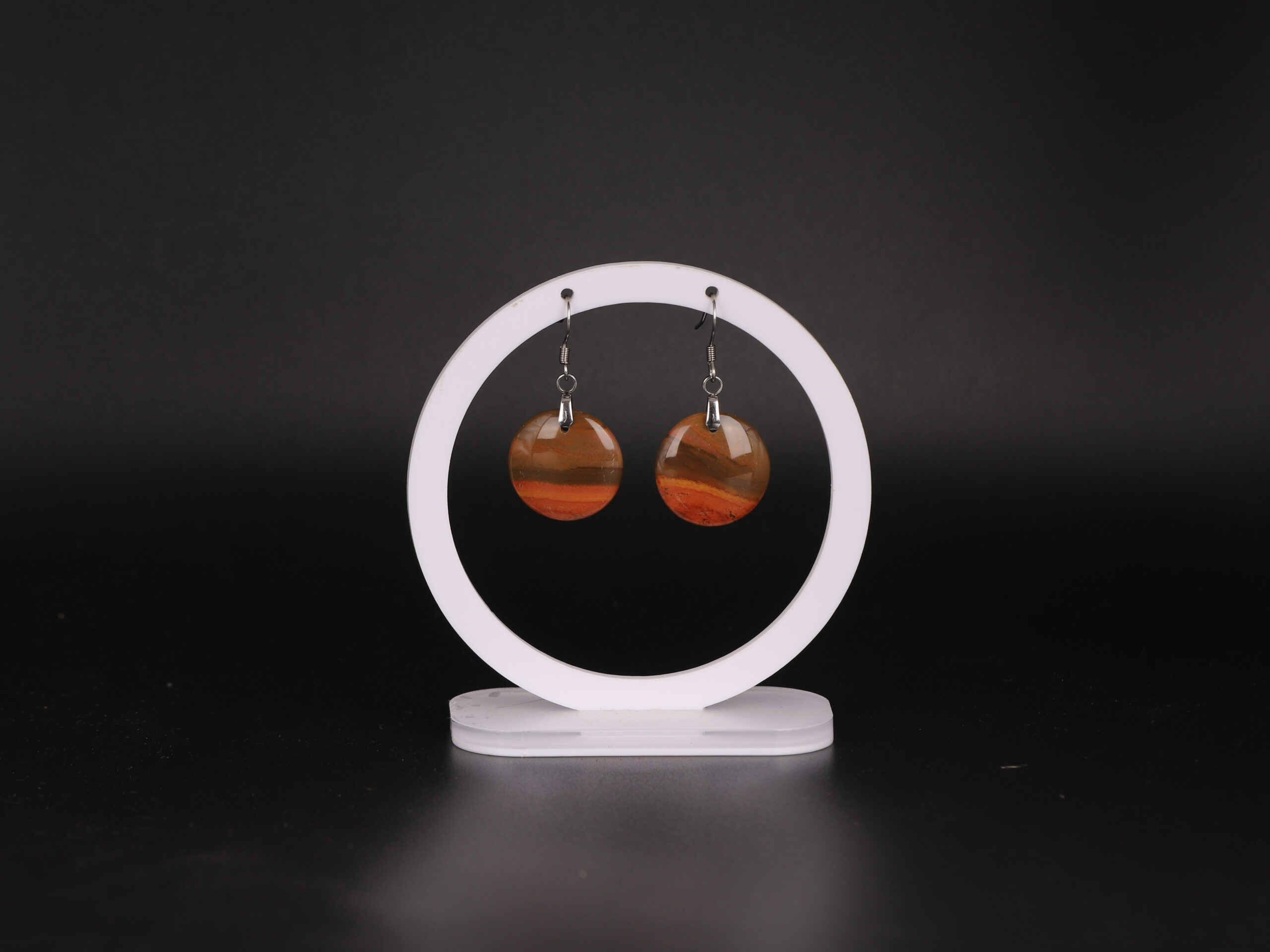 Boucles d'oreilles cercle Jaspe Polychrome attache crochet