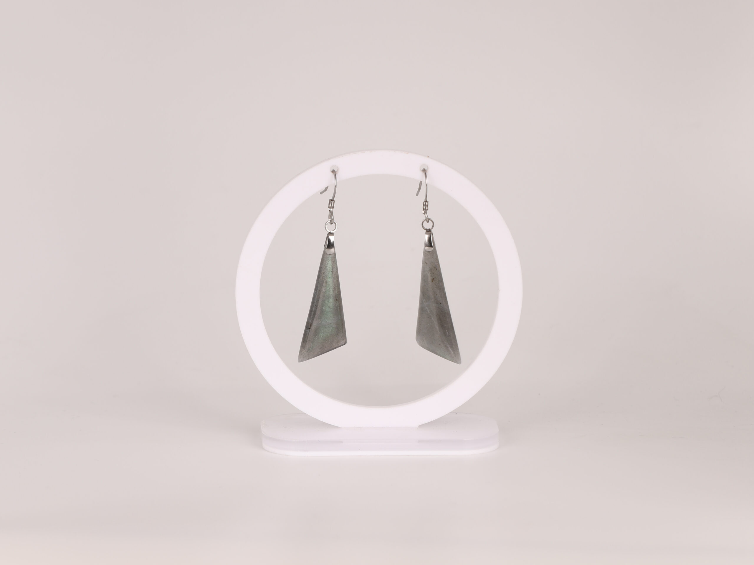 Boucles d'oreilles triangle Labradorite verte attache crochet