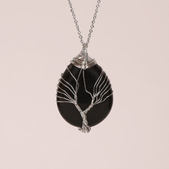 Pendentif Arbre de vie Obsidienne Noire