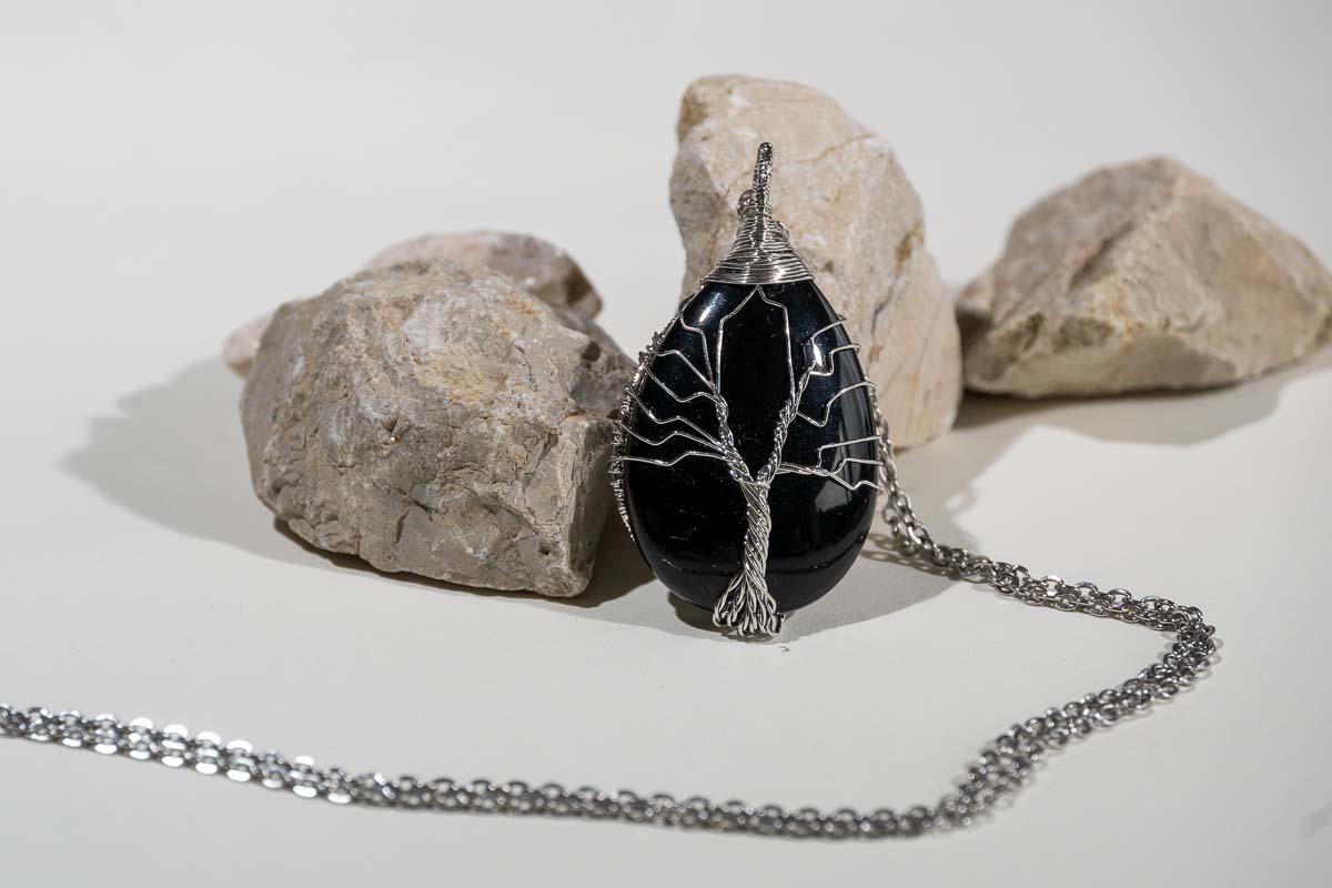 Pendentif Arbre de vie Obsidienne Noire 2