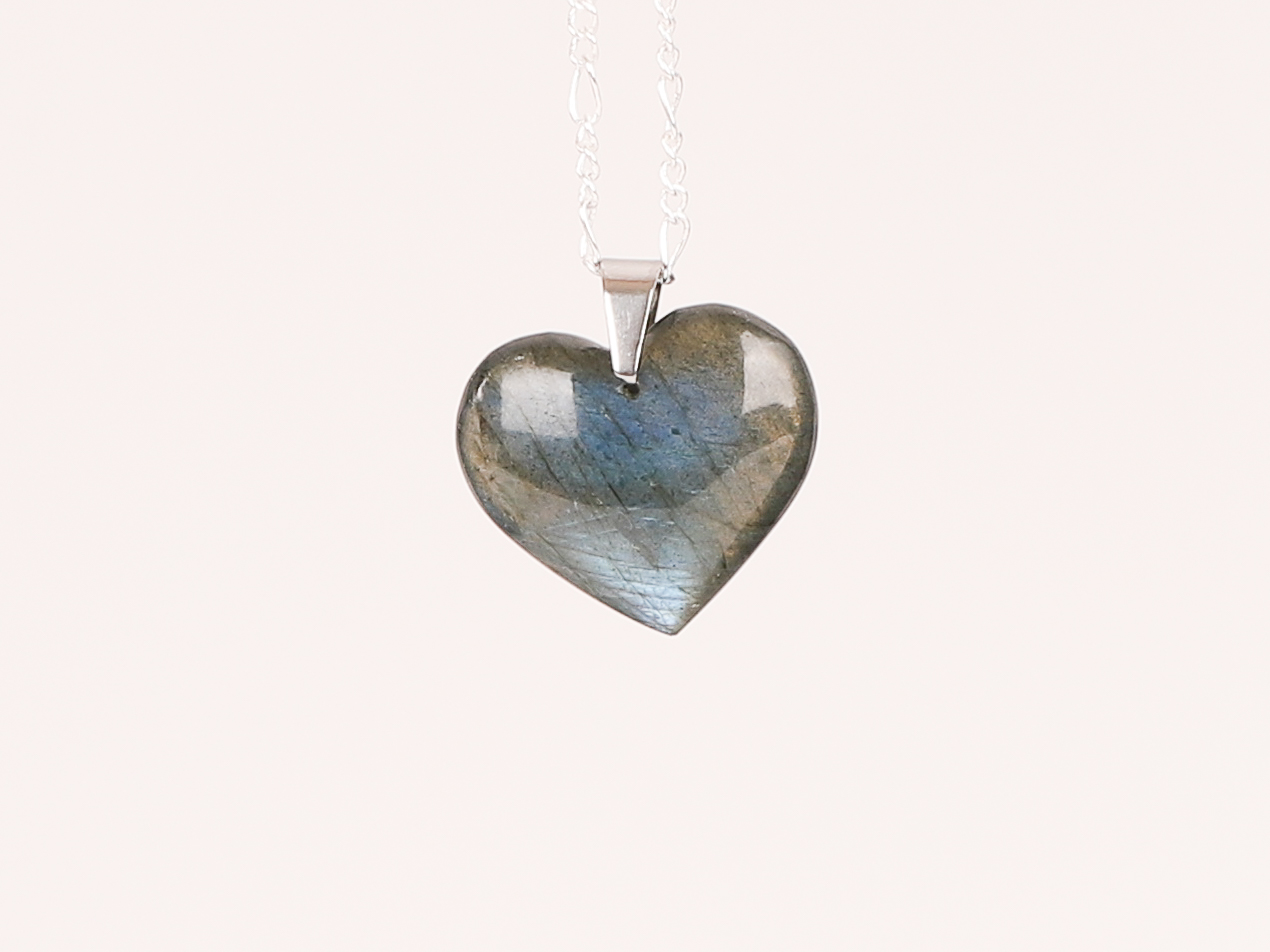 Pendentif coeur Labradorite bleue 14 Pendentif coeur Labradorite bleue