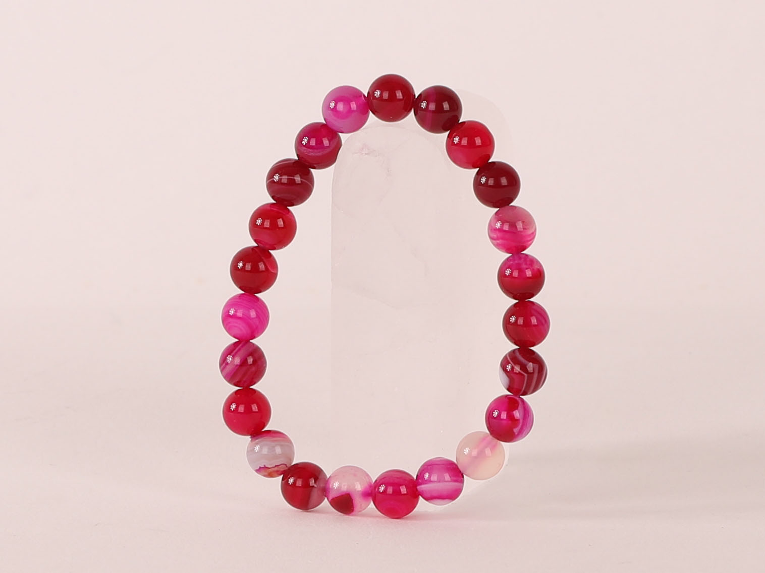 Bracelet Agate Rose 'A' perles 8mm 6 Bracelet Agate Rose 'A' perles 8mm