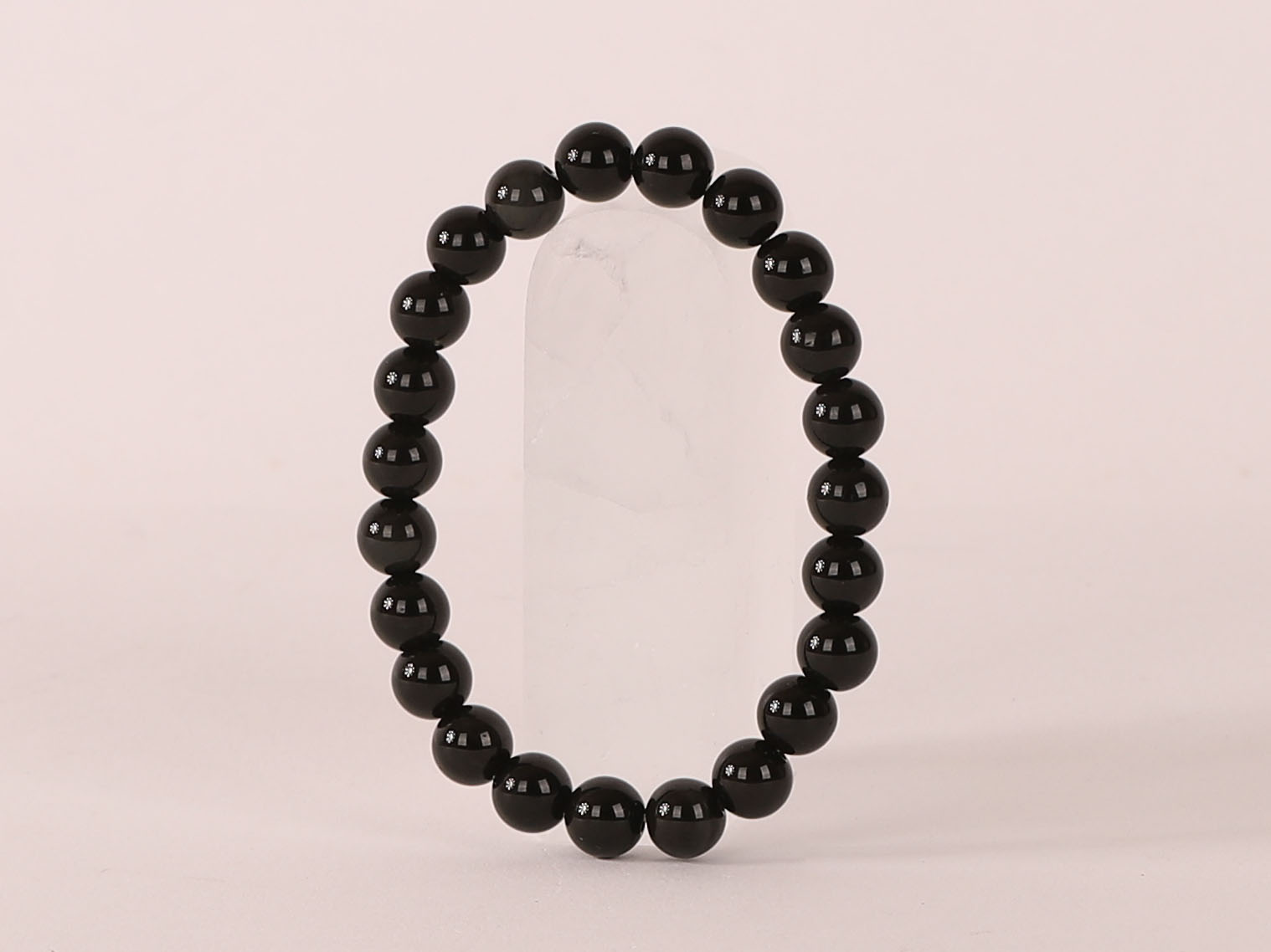 Bracelet Obsidienne Noire Dorée 'A' perles 8mm
