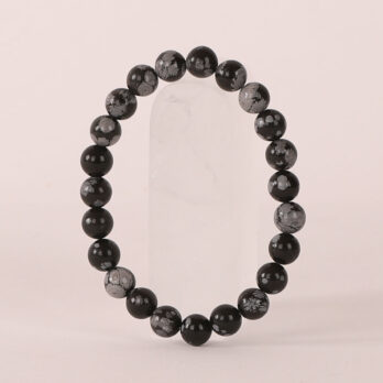 Bracelet Obsidienne Neige 'A' perles 8mm