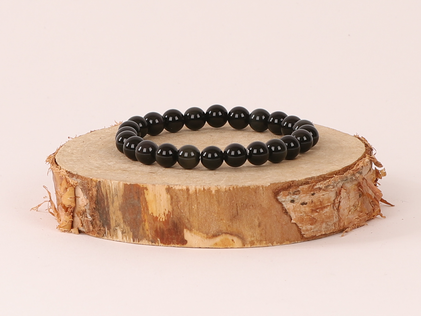 Bracelet Onyx Noir 'A' perles 8mm 2
