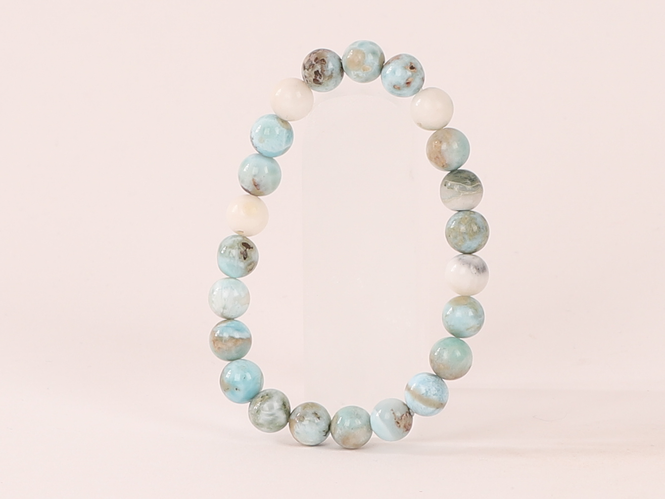 Bracelet Larimar 'A' perles 8mm