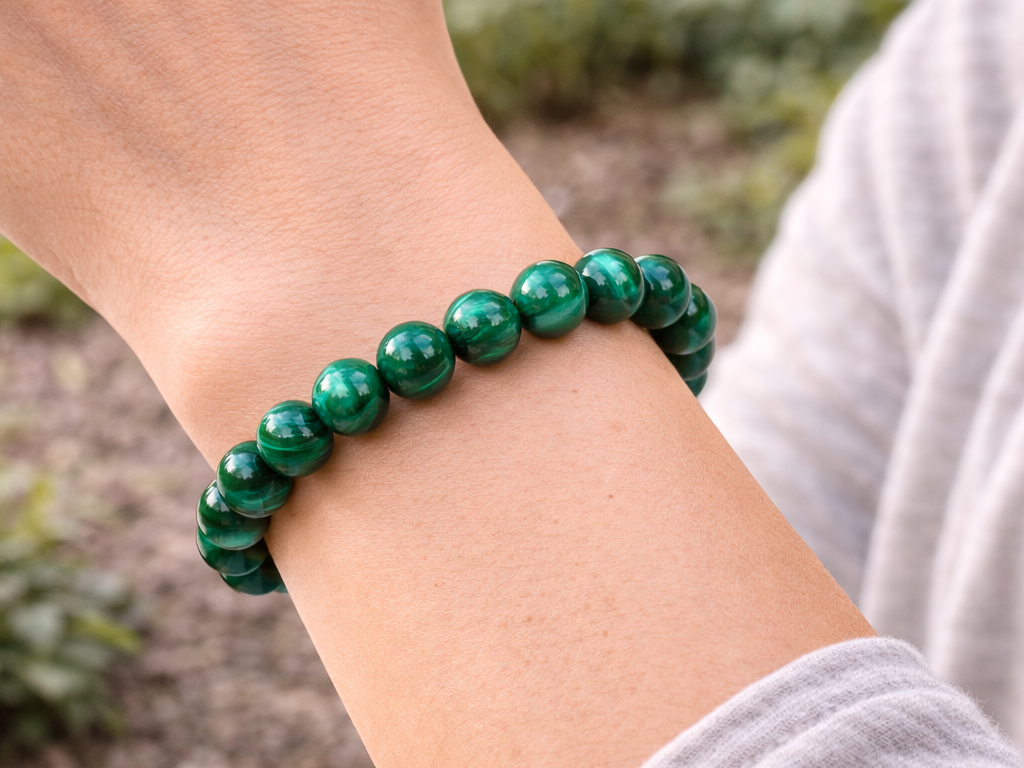 Bracelet Malachite 'Dark' 'AA' perles 10mm 3