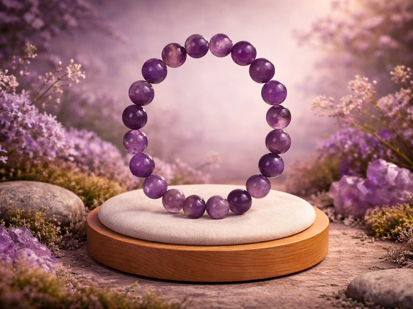 Bracelet Améthyste ‘A’ Light perles 10mm 2