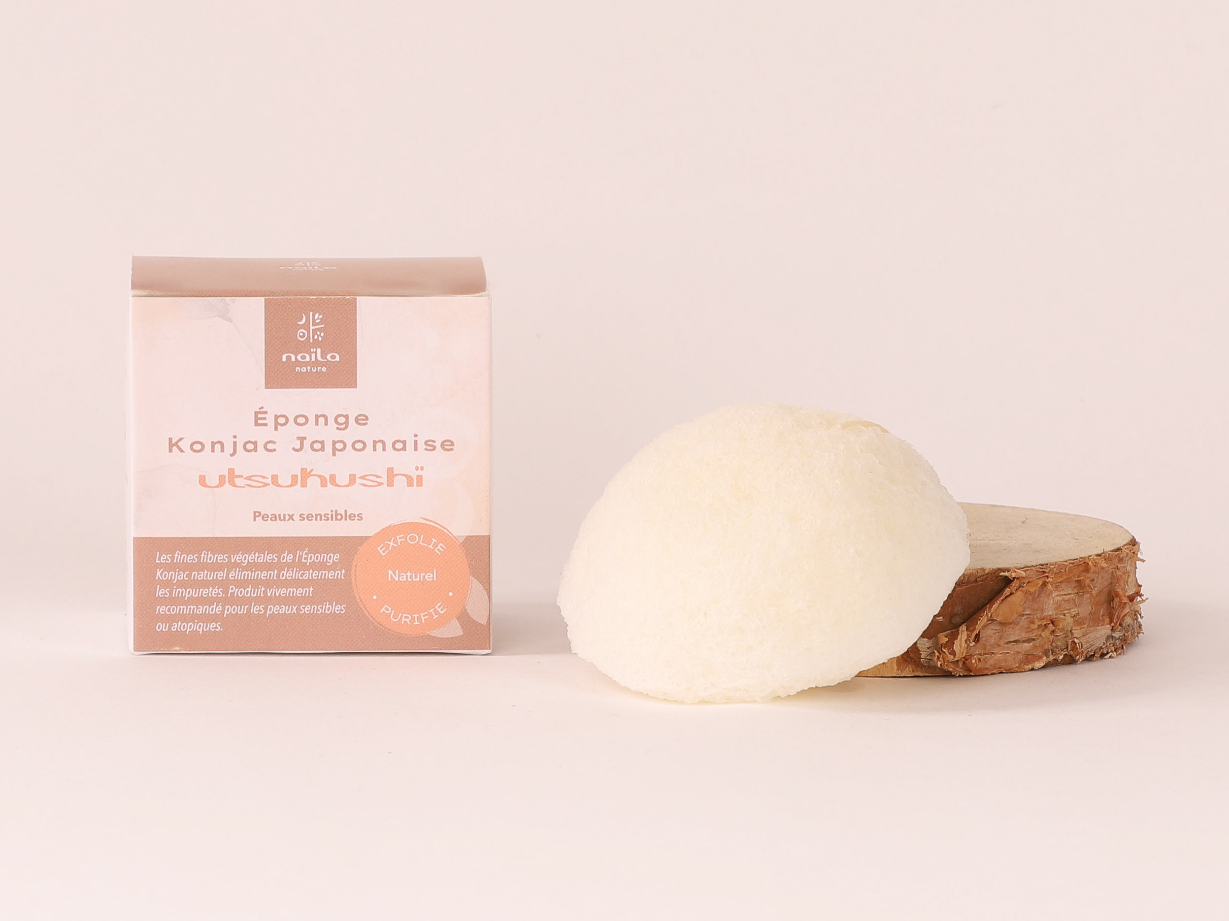 Lot de 3 éponges Konjac japonaise utsukushï  naturel