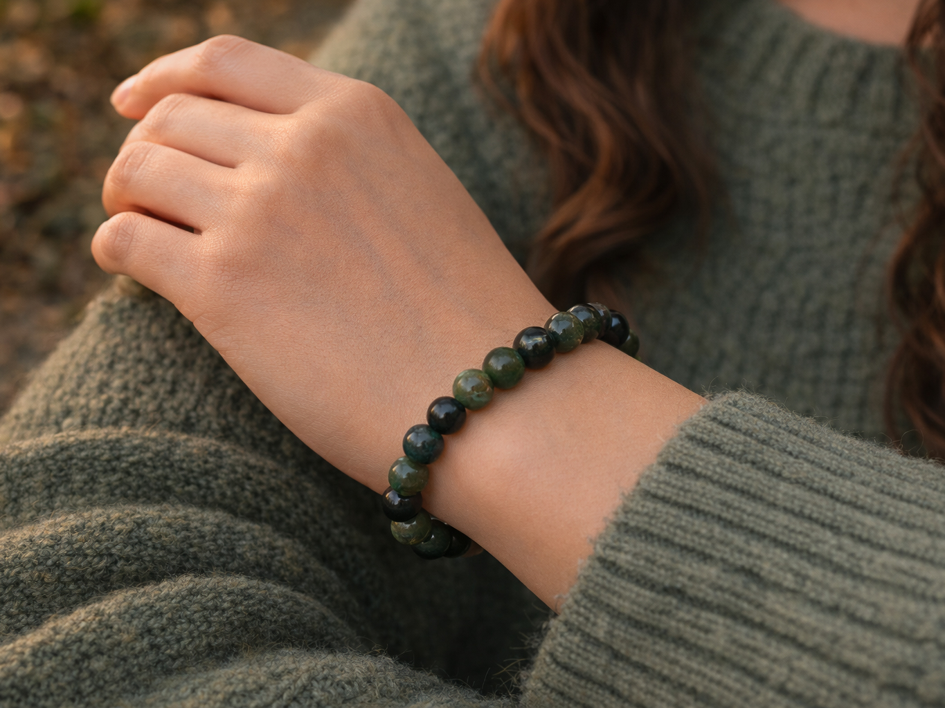 Bracelet Agate Mousse 'A' perles 10mm 3