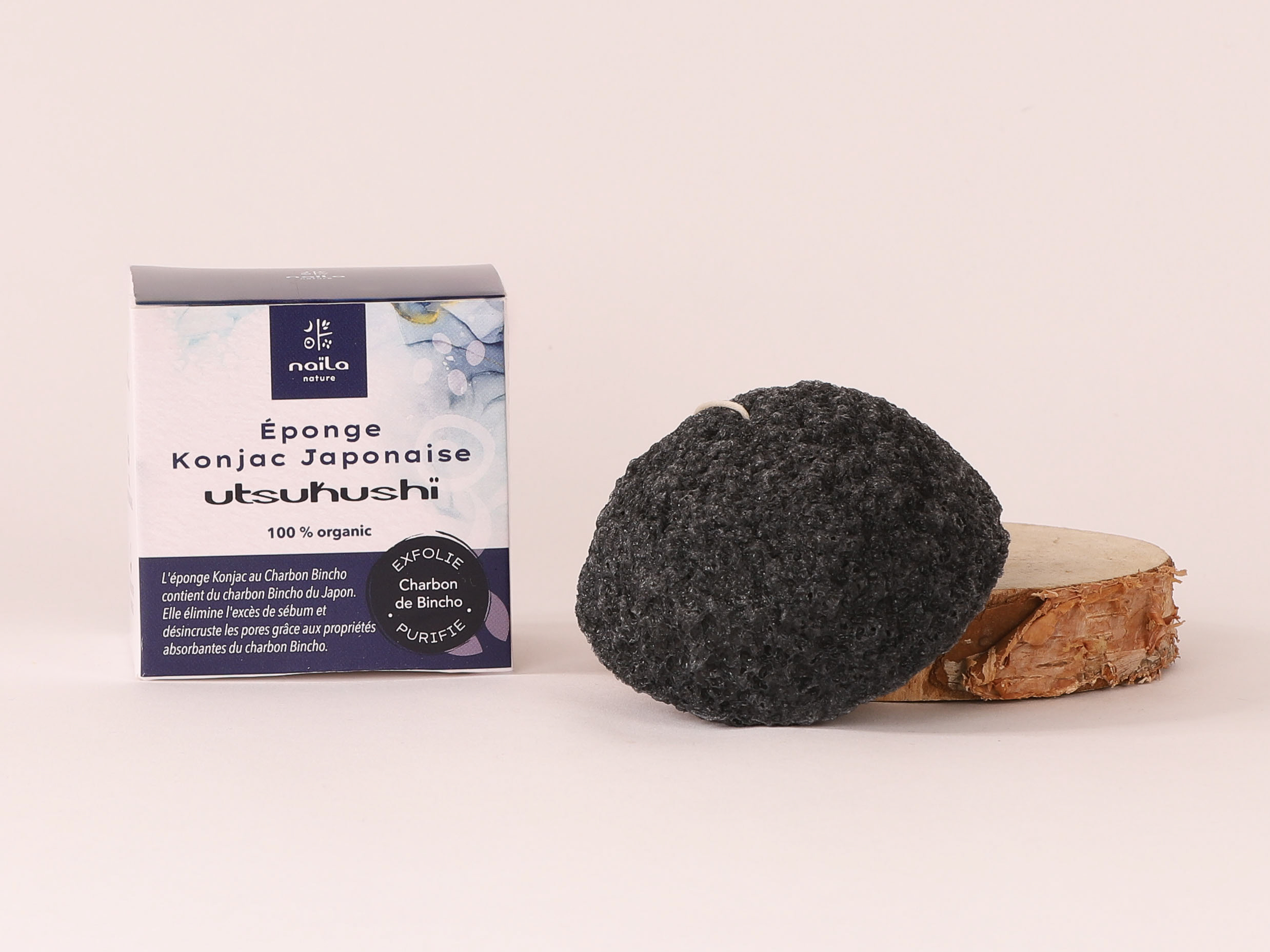 Lot de 3 éponges Konjac japonaise utsukushï charbon de bincho