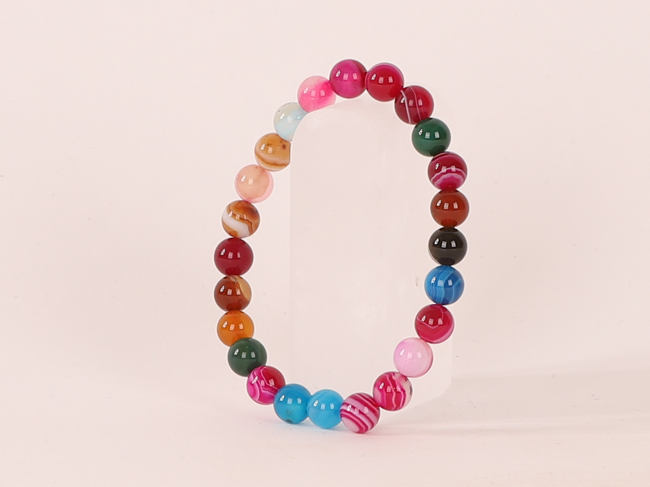 Bracelet Agate Multicolore 'A' perles 8mm 10 Bracelet Agate Multicolore 'A' perles 8mm