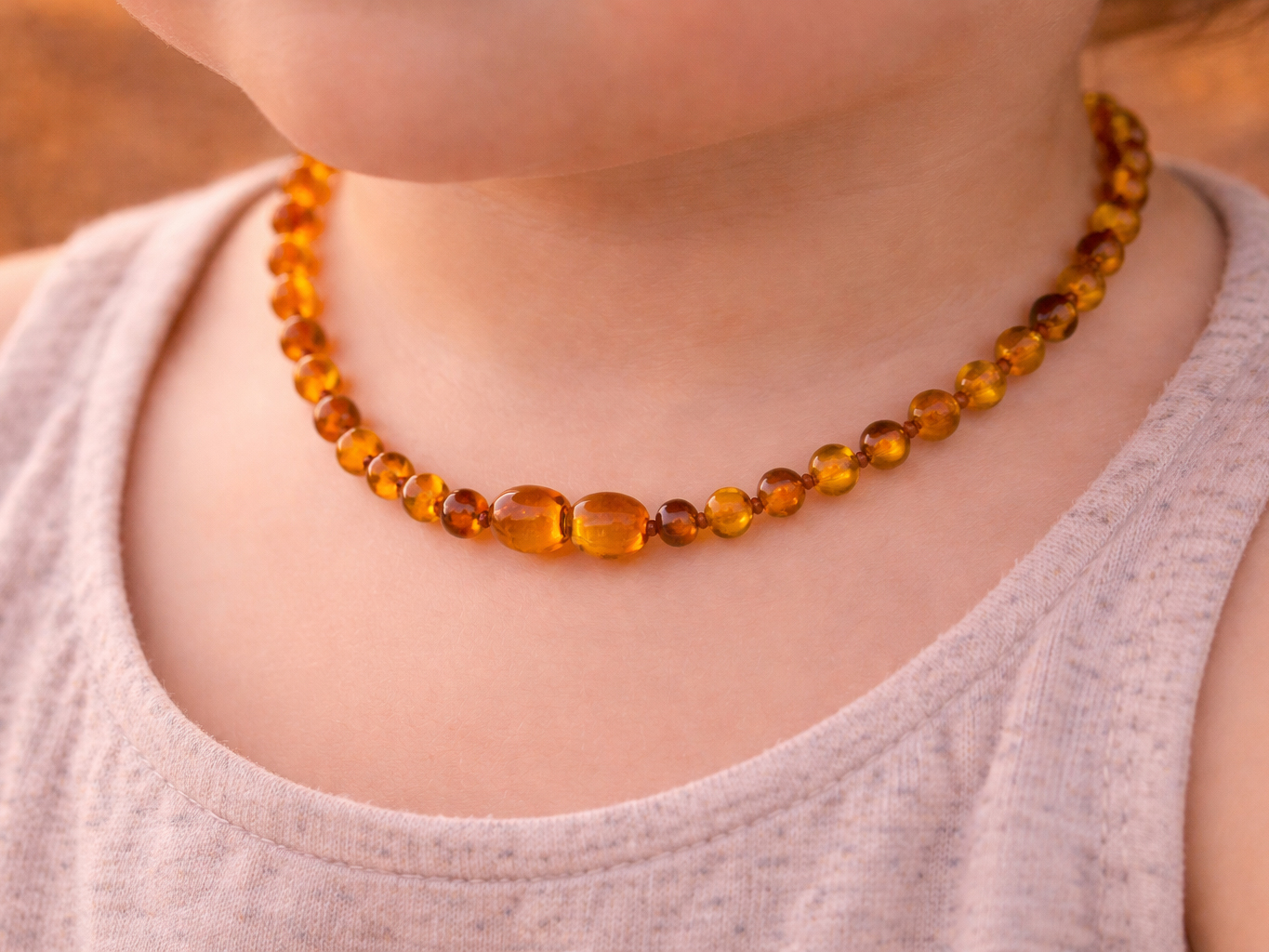 Collier Ambre sombre bébé catégorie ‘A’ perles 4mm 3