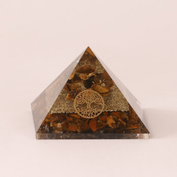 Orgonite pyramide Oeil de Tigre fleur de vie